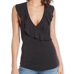 NWT Lira Black Ruffle V Neck Strappy Crisscross Back Tank Top Small